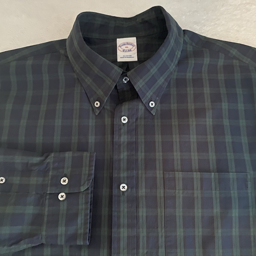 Brooks Brothers‎ Shirt Mens XL Blue/Black/Green Plaid Regular Fit